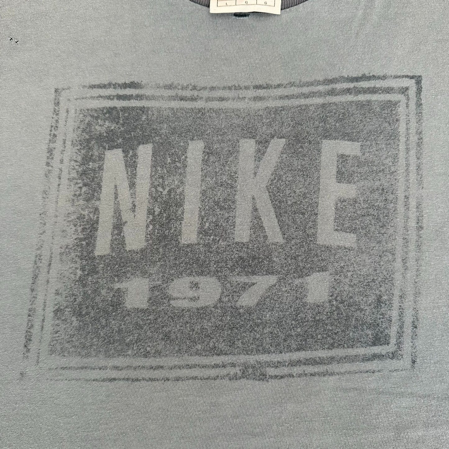 Vintage 90s Nike 1971 Box Logo Ringer T-Shirt Distressed Faded Boxy Gray L