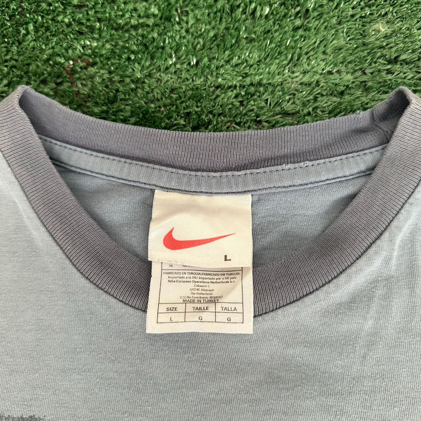 Vintage 90s Nike 1971 Box Logo Ringer T-Shirt Distressed Faded Boxy Gray L