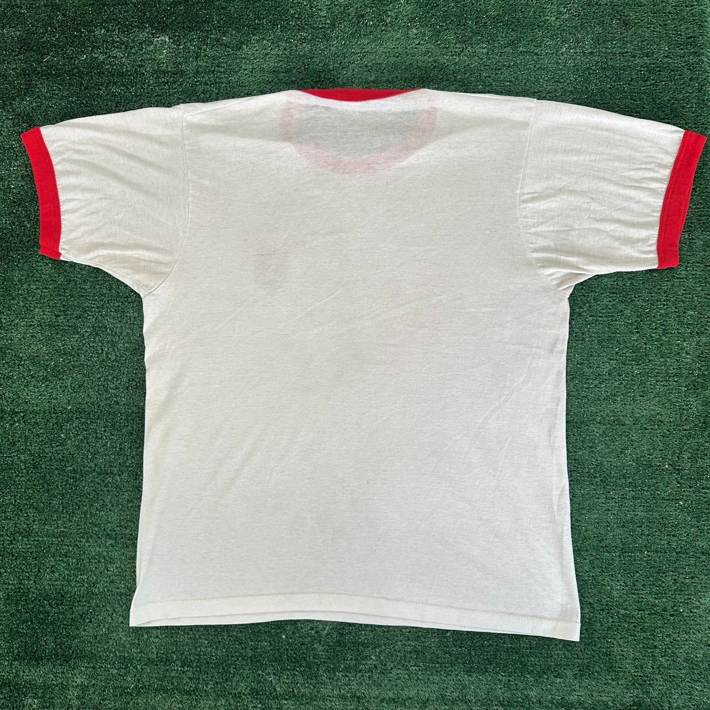 Vintage 80s US Army 1st Infantry Division Ringer T-Shirt 1ID Big Red One White M