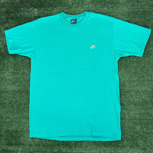 Vintage 80s Nike Mini Swoosh T-Shirt Teal M Single Stitch Streetwear Sportswear
