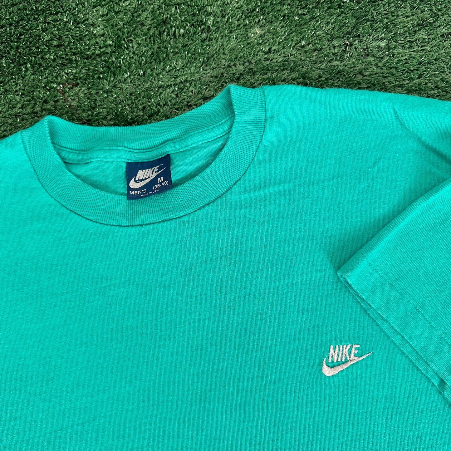 Vintage 80s Nike Mini Swoosh T-Shirt Teal M Single Stitch Streetwear Sportswear