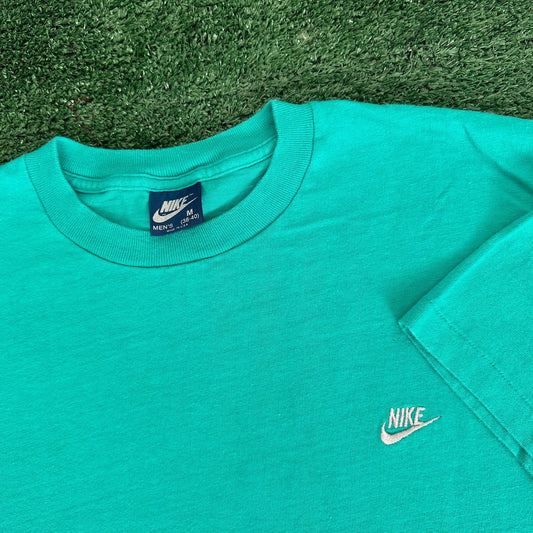 Vintage 80s Nike Mini Swoosh T-Shirt Teal M Single Stitch Streetwear Sportswear