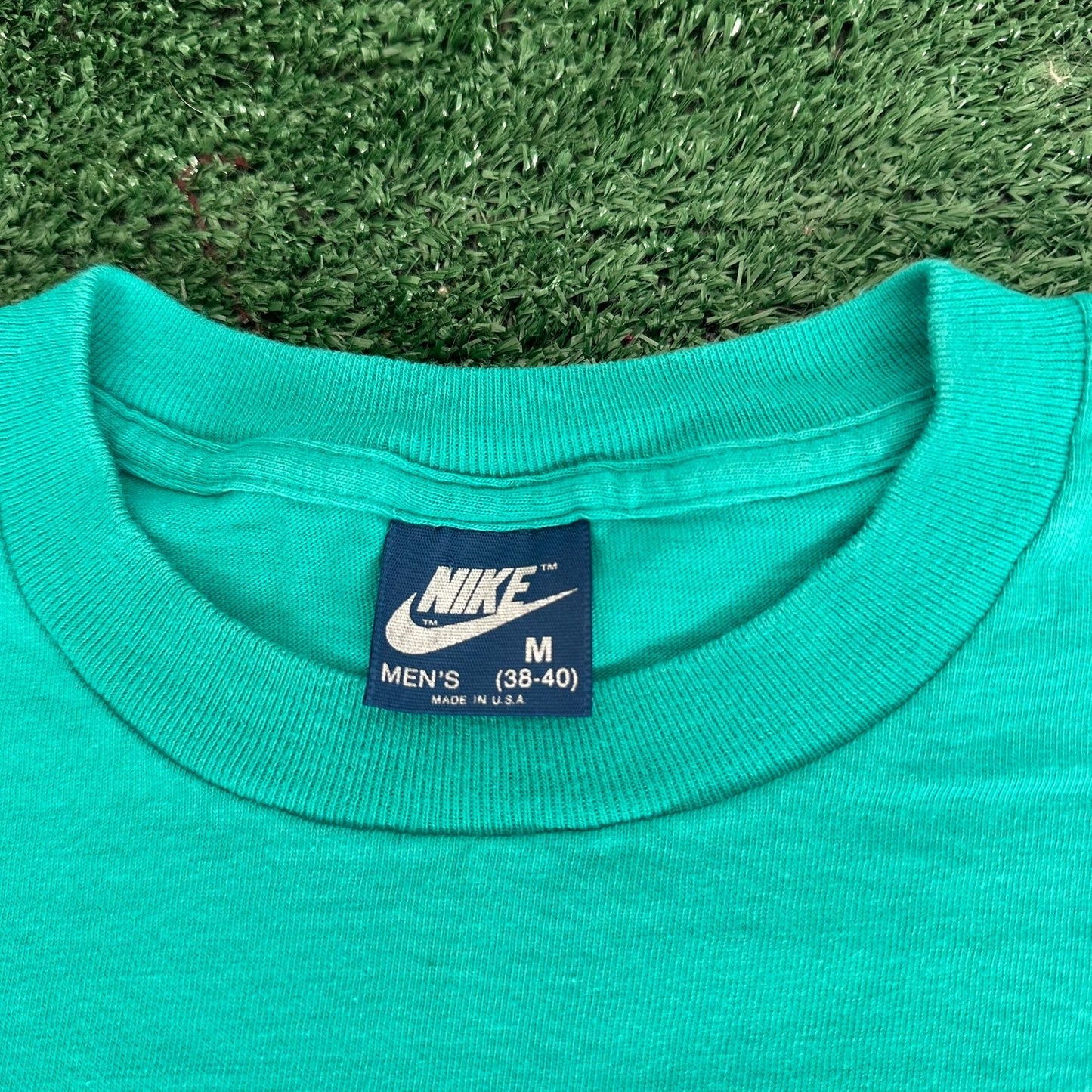 Vintage 80s Nike Mini Swoosh T-Shirt Teal M Single Stitch Streetwear Sportswear