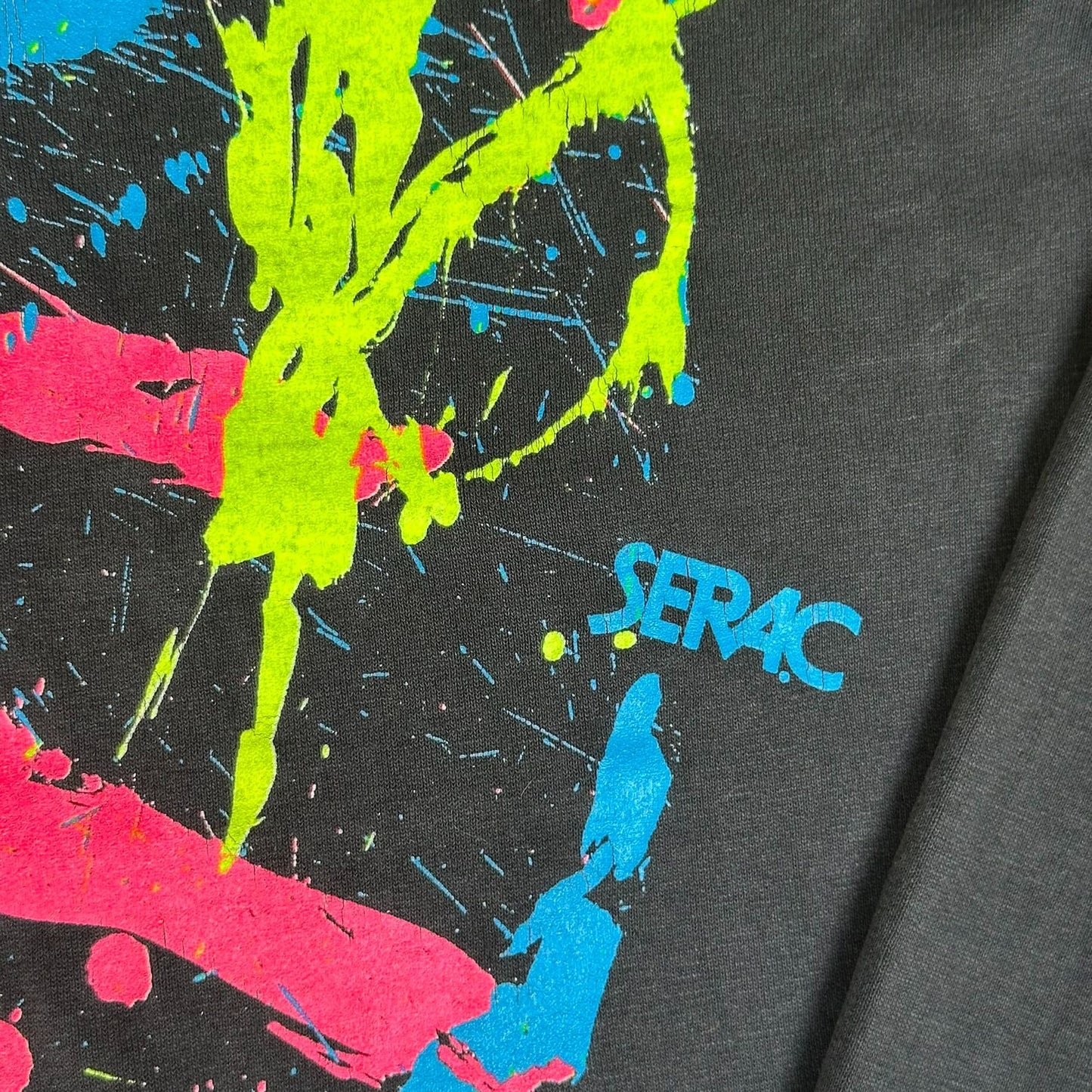 Vintage 90s Serac Neon Splatter Cycling T-Shirt Long Sleeve Faded Black BMX Rave