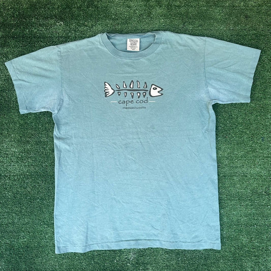 Vintage 90s Cape Cod Fish T-Shirt Blue M Single Stitch Coastal Preppy Gorpcore