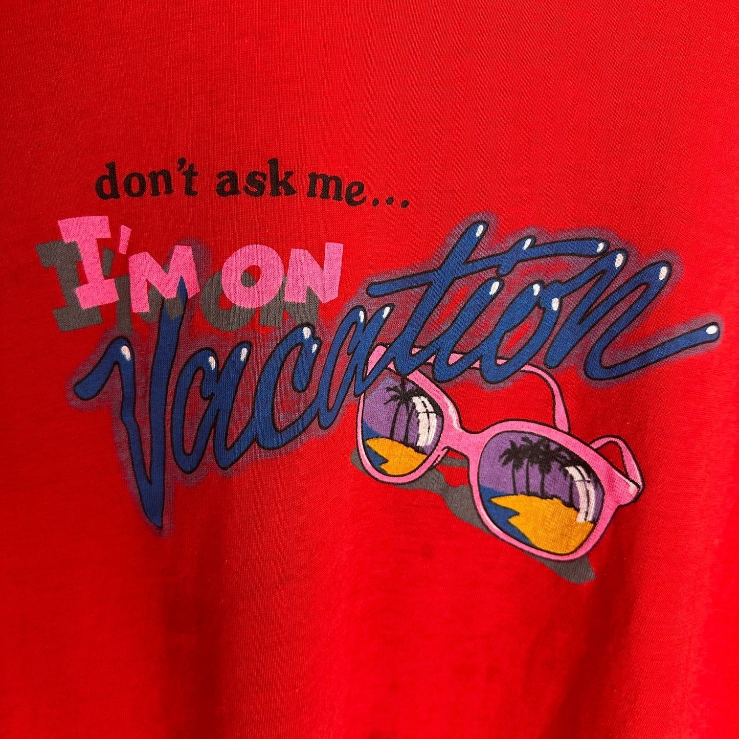 Vintage 80s Vacation Humor T-Shirt Single Stitch Red L Tropical Summer Travel