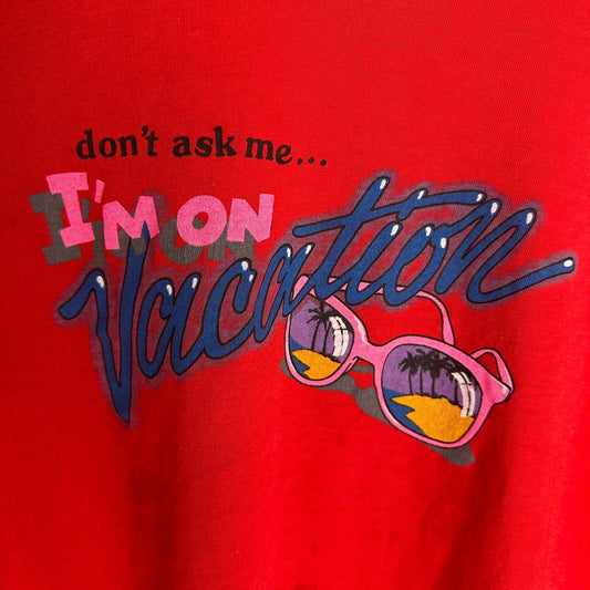 Vintage 80s Vacation Humor T-Shirt Single Stitch Red L Tropical Summer Travel