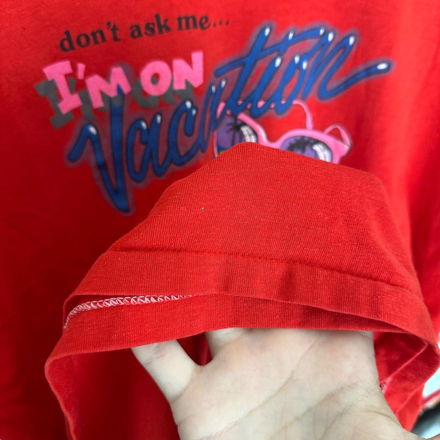 Vintage 80s Vacation Humor T-Shirt Single Stitch Red L Tropical Summer Travel