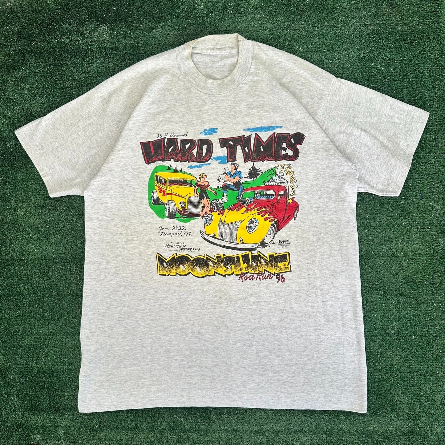 Vintage 90s Moonshine Rod Run Car Show T-Shirt Single Stitch Gray L Americana