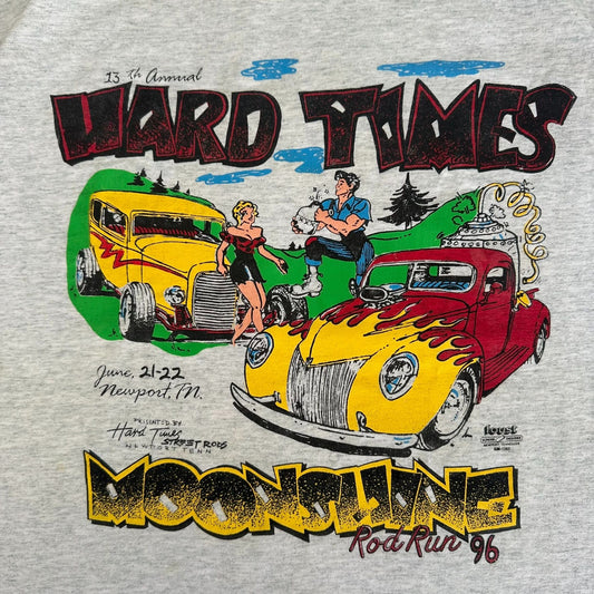 Vintage 90s Moonshine Rod Run Car Show T-Shirt Single Stitch Gray L Americana