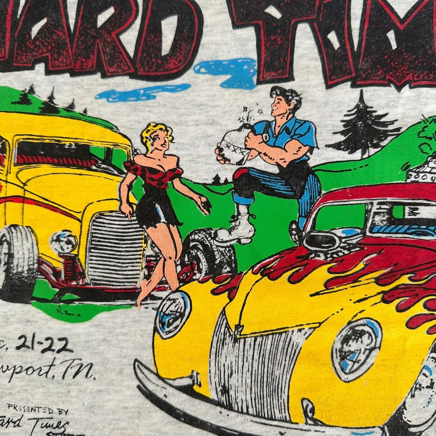 Vintage 90s Moonshine Rod Run Car Show T-Shirt Single Stitch Gray L Americana