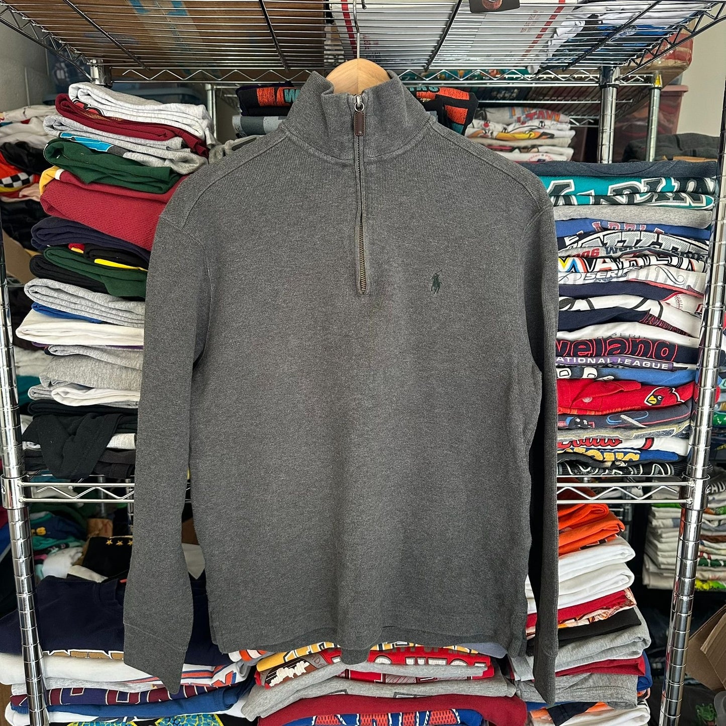 Vintage Polo Ralph Lauren Estate Rib Pullover Sweater 1/4 Quarter Zip Gray S