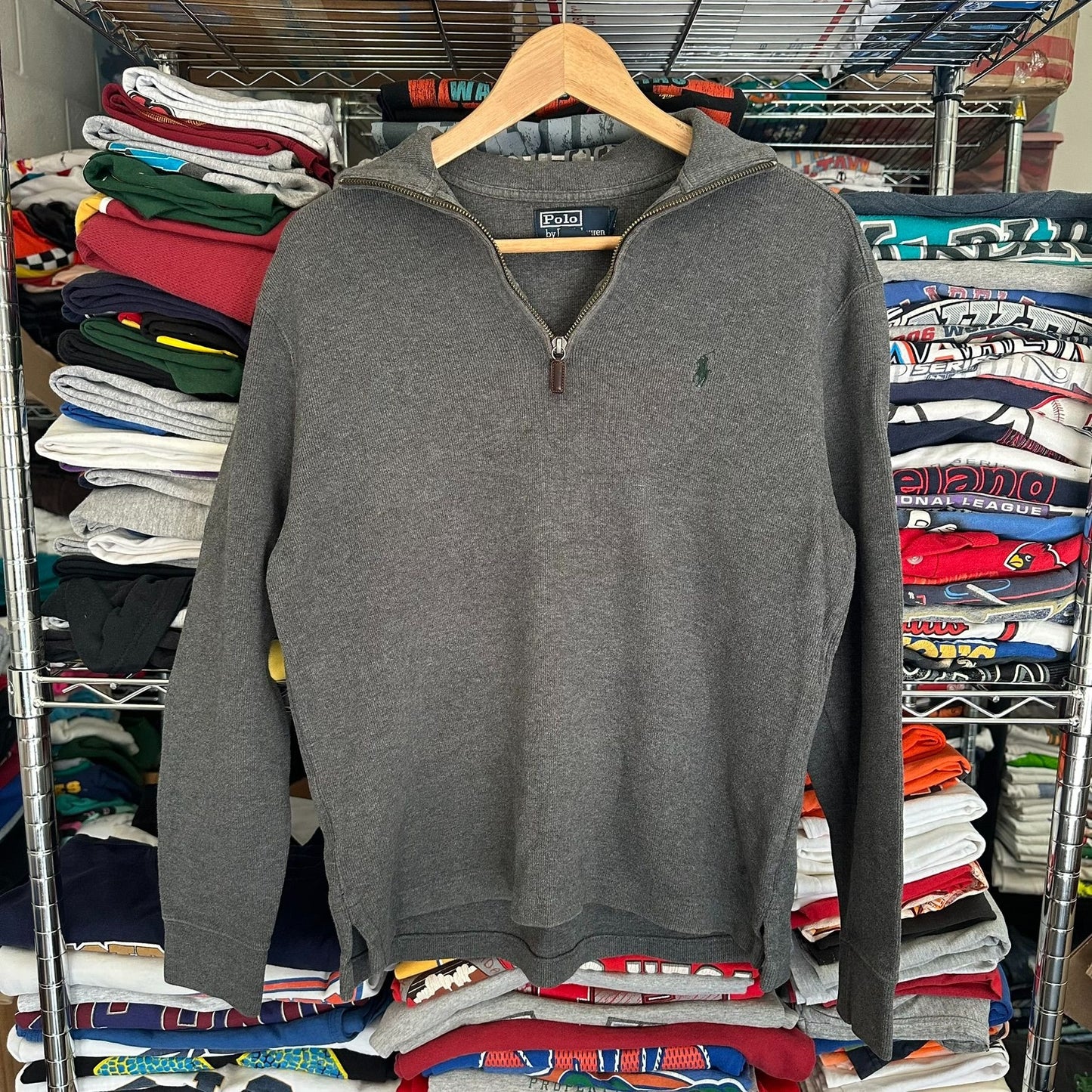 Vintage Polo Ralph Lauren Estate Rib Pullover Sweater 1/4 Quarter Zip Gray S