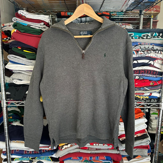 Vintage Polo Ralph Lauren Estate Rib Pullover Sweater 1/4 Quarter Zip Gray S