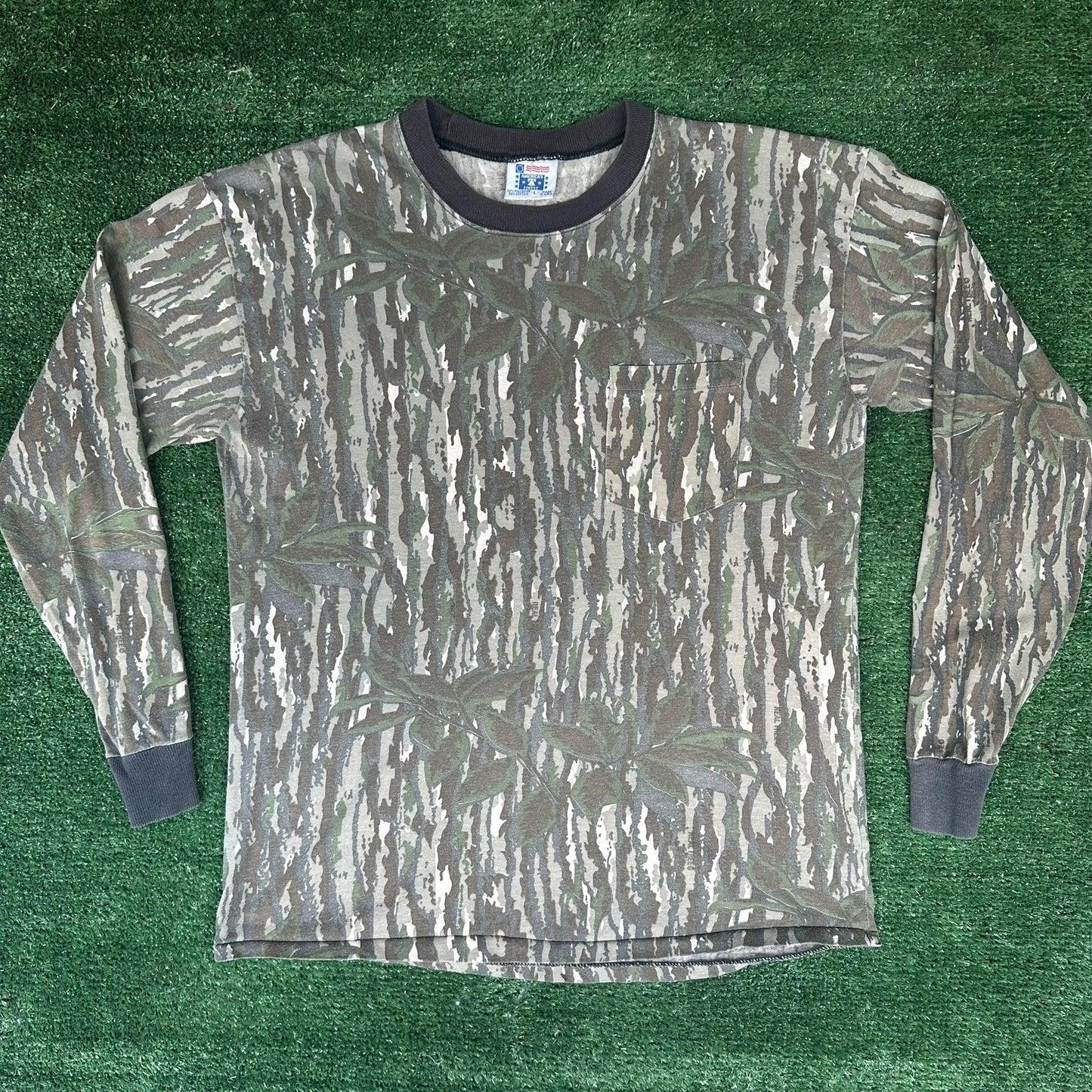 Vintage 80s Realtree Bark Camo T-Shirt Long Sleeve Single Stitch Outdoor Hunting