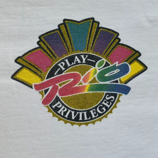 Vintage 90s Rio Casino Las Vegas T-Shirt Single Stitch White L Gambling Colorful
