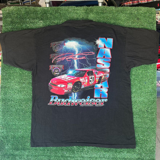 Vintage 90s NASCAR Budweiser Racing T-Shirt 1998 Grunge Streetwear Black L