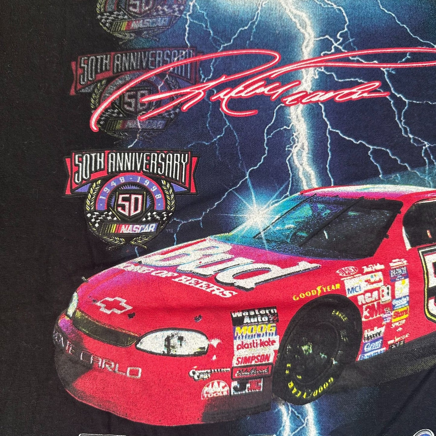 Vintage 90s NASCAR Budweiser Racing T-Shirt 1998 Grunge Streetwear Black L