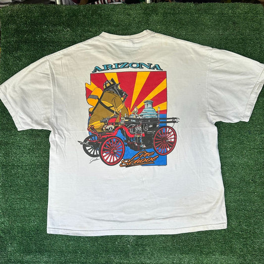 Vintage Y2K Arizona Firefighter Fire School T-Shirt Thrashed White XL Distressed