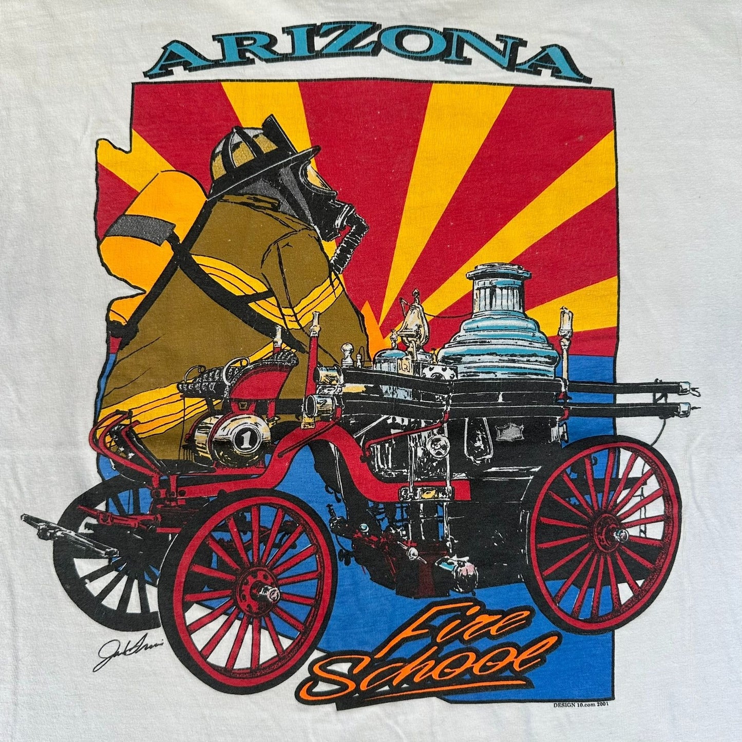 Vintage Y2K Arizona Firefighter Fire School T-Shirt Thrashed White XL Distressed
