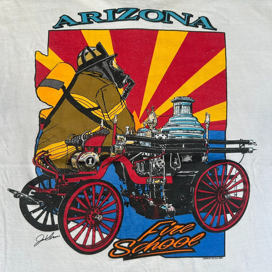 Vintage Y2K Arizona Firefighter Fire School T-Shirt Thrashed White XL Distressed