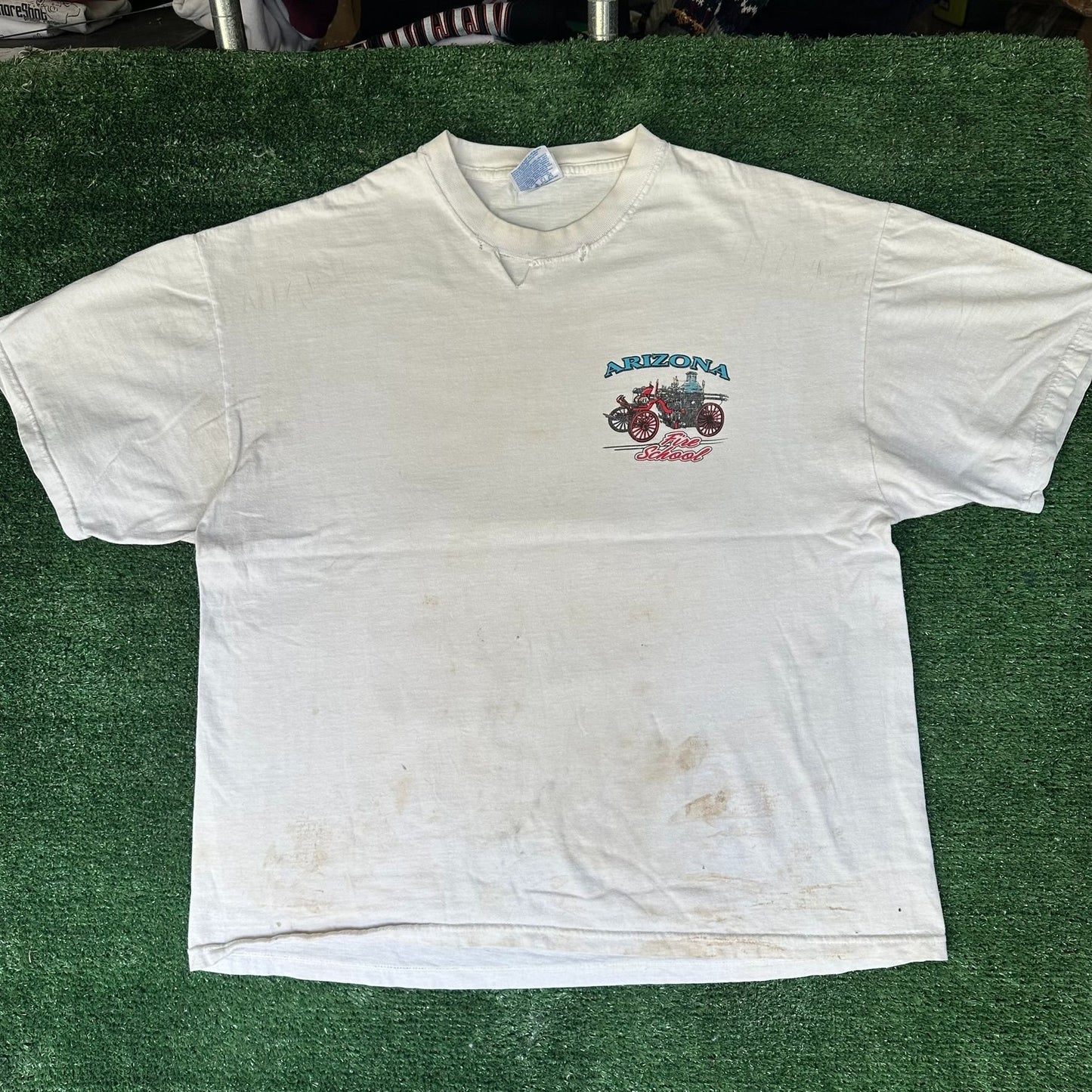 Vintage Y2K Arizona Firefighter Fire School T-Shirt Thrashed White XL Distressed