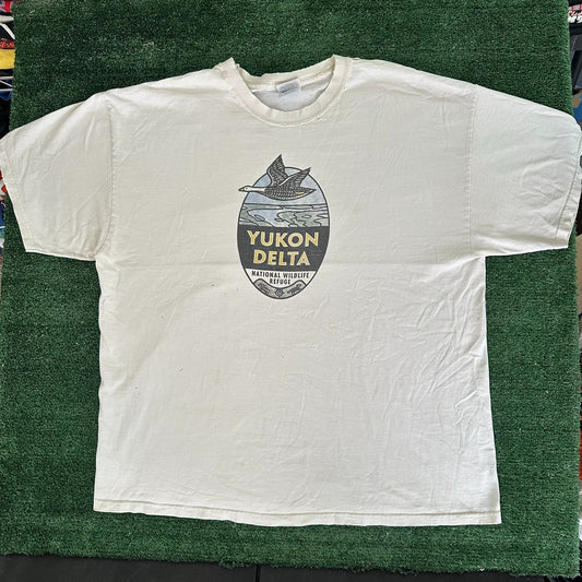 Vintage Y2K Yukon Delta Wildlife Refuge T-Shirt Gorpcore Alaska Nature White XL