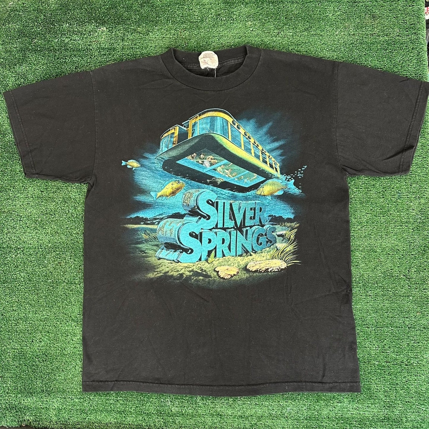 Vintage 90s Silver Springs State Park T-Shirt Florida Glass Boat Fish Black M