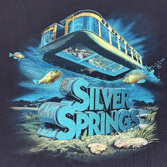 Vintage 90s Silver Springs State Park T-Shirt Florida Glass Boat Fish Black M