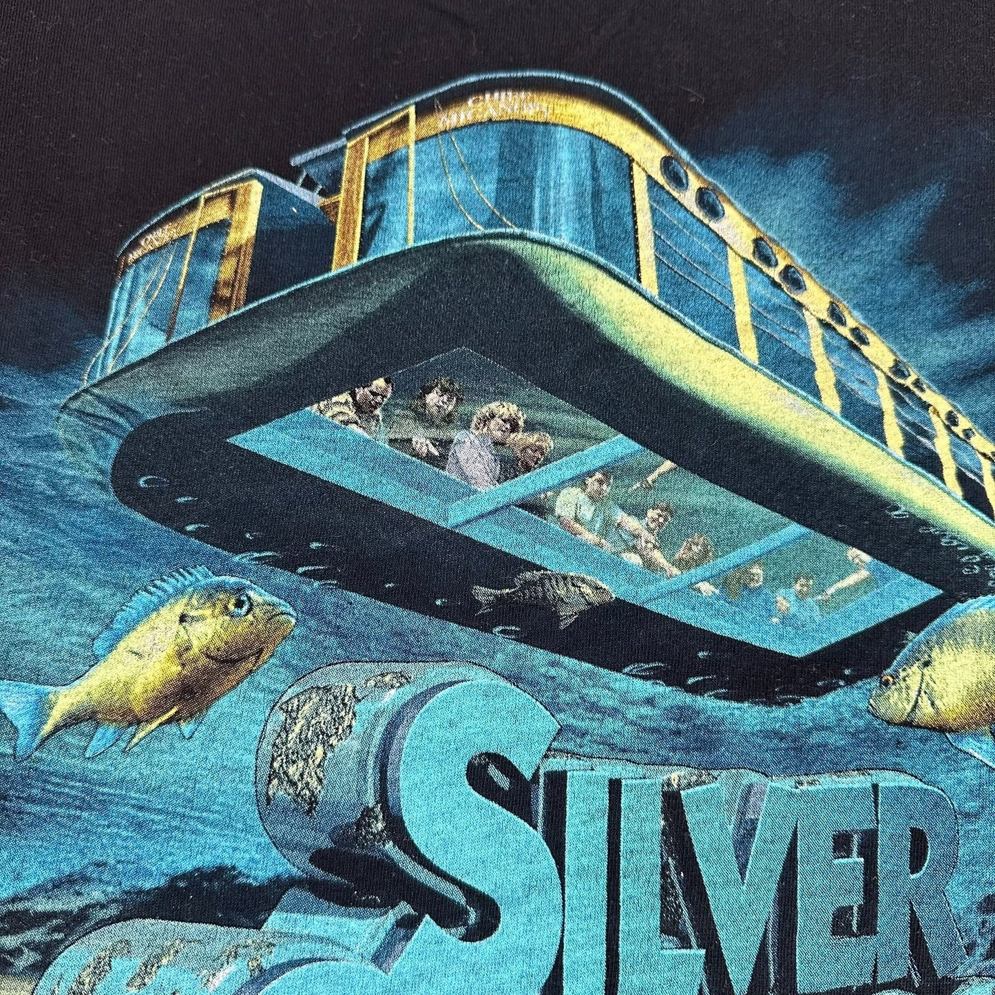 Vintage 90s Silver Springs State Park T-Shirt Florida Glass Boat Fish Black M