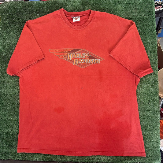 Vintage Y2K Harley Davidson Las Vegas T-Shirt Flames Jester Red XXL Moto Grunge