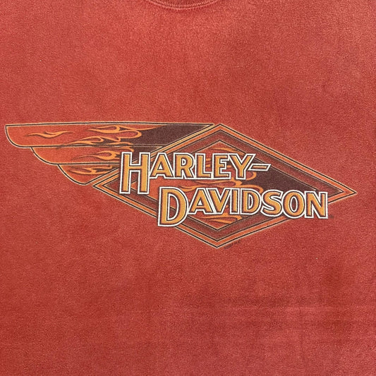 Vintage Y2K Harley Davidson Las Vegas T-Shirt Flames Jester Red XXL Moto Grunge