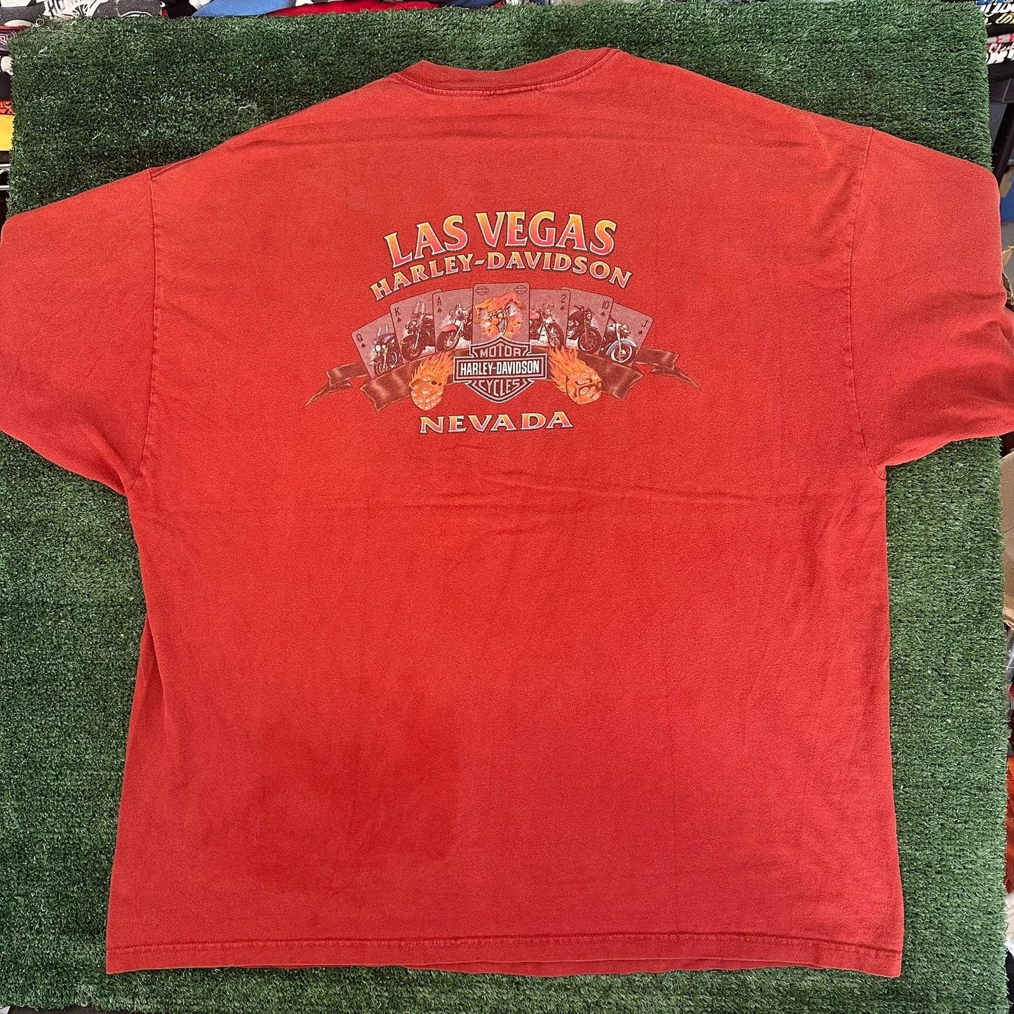 Vintage Y2K Harley Davidson Las Vegas T-Shirt Flames Jester Red XXL Moto Grunge