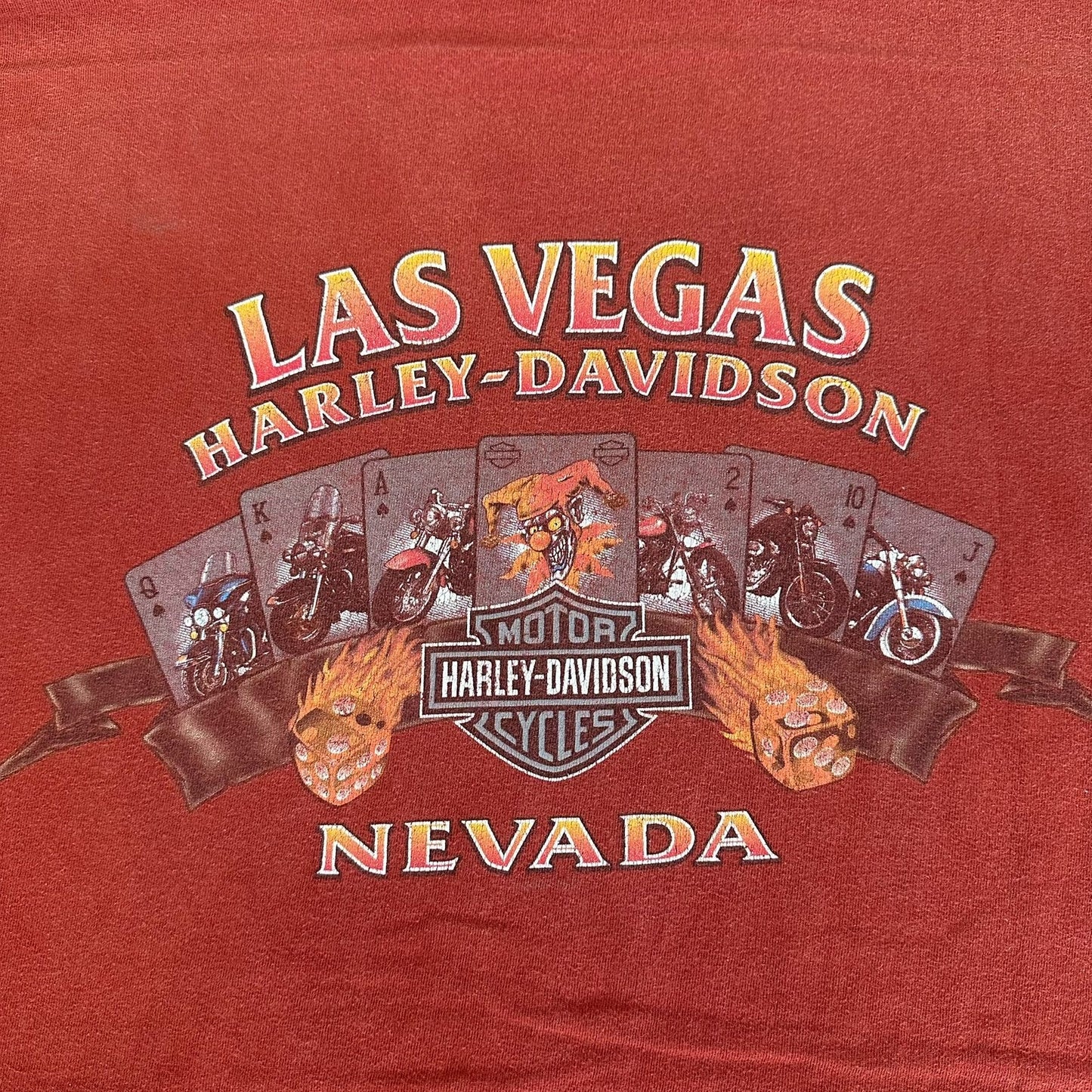 Vintage Y2K Harley Davidson Las Vegas T-Shirt Flames Jester Red XXL Moto Grunge