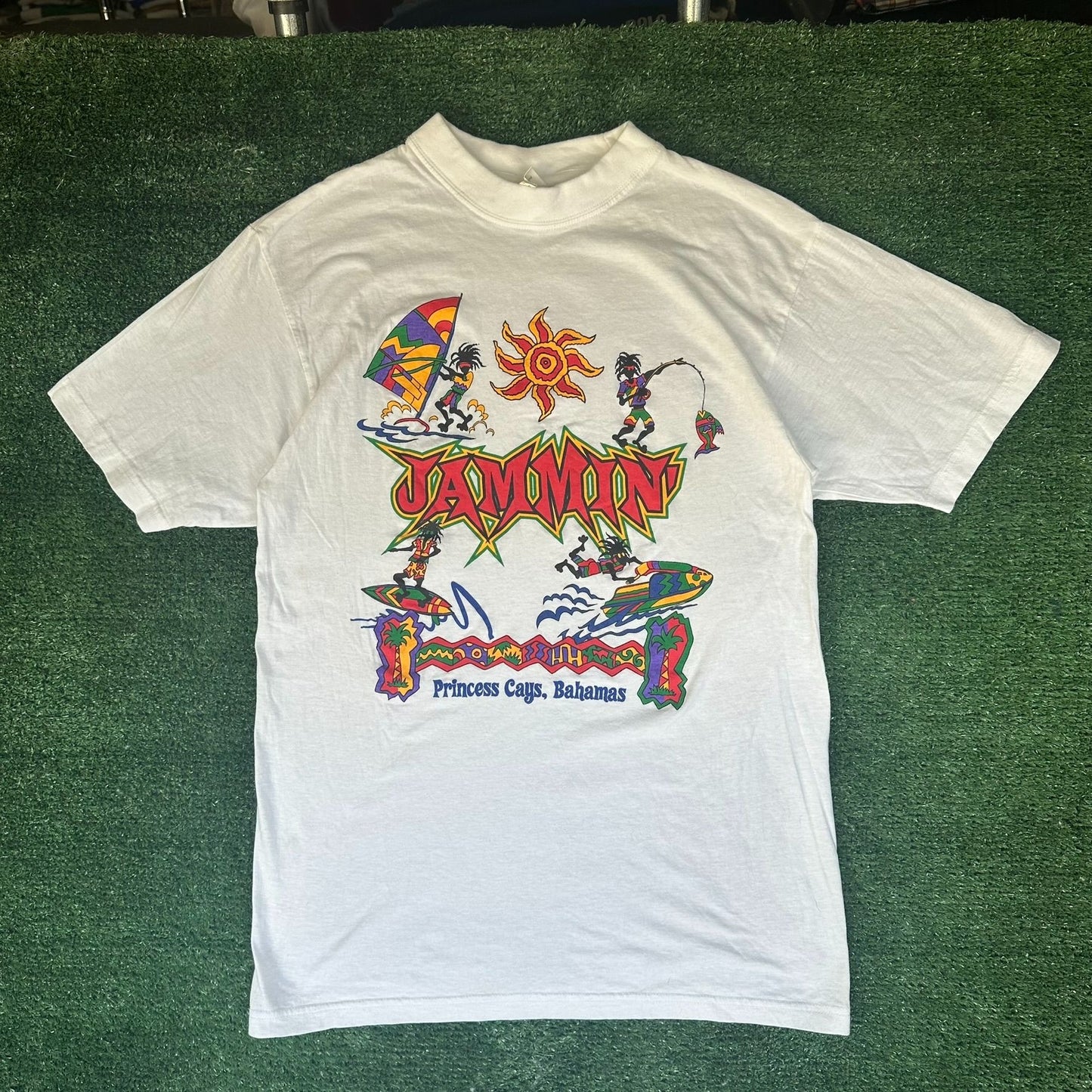 Vintage 90s Jammin Bahamas T-Shirt Surf Tropical Travel Rasta Souvenir White M