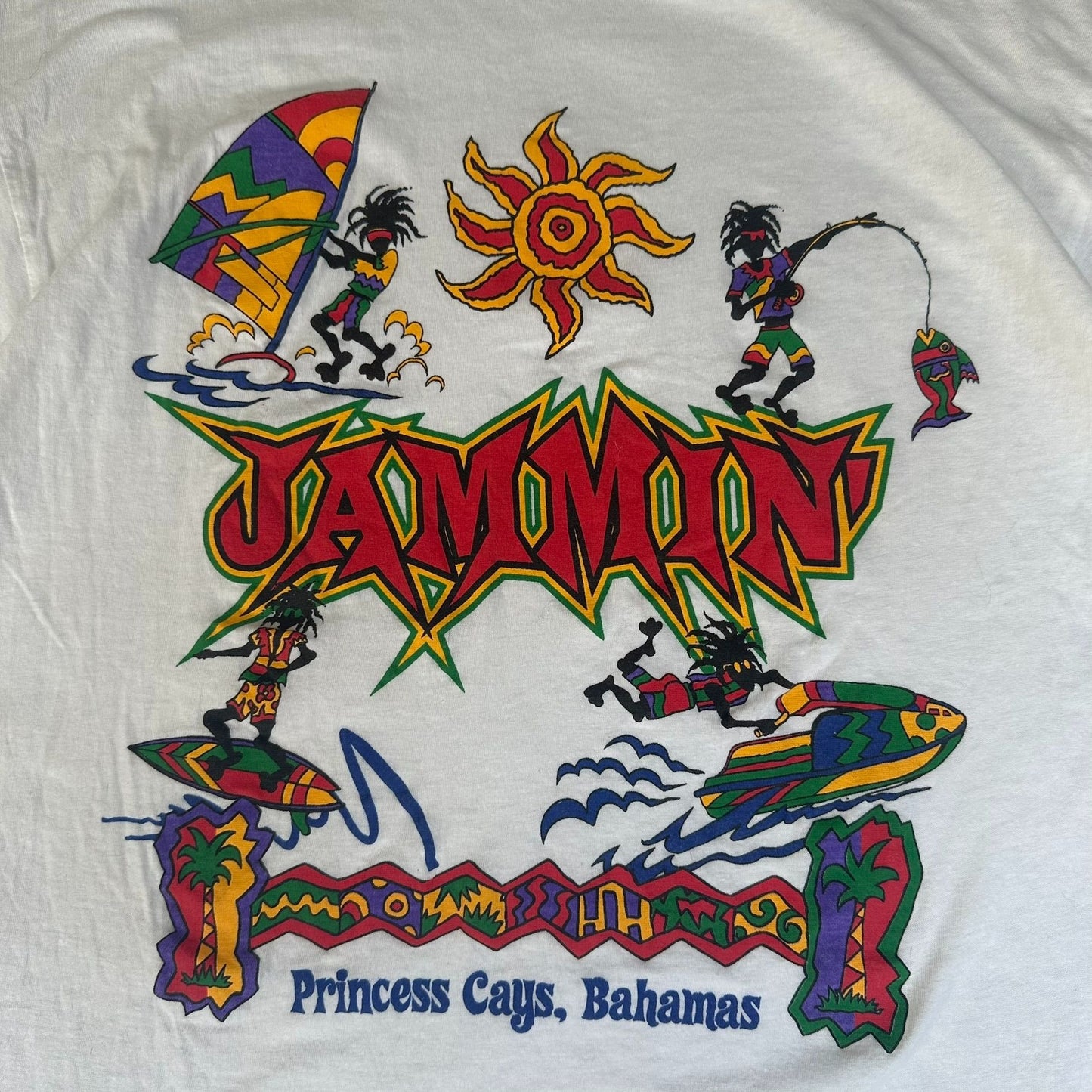 Vintage 90s Jammin Bahamas T-Shirt Surf Tropical Travel Rasta Souvenir White M
