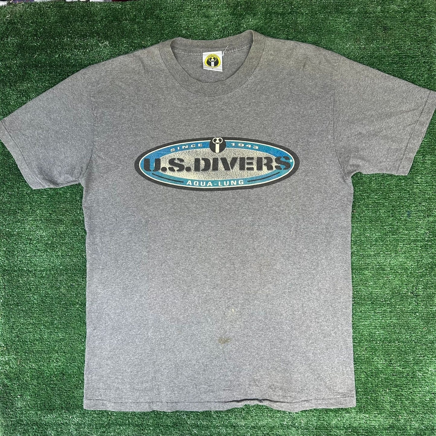 Vintage 90s US Divers Aqua Lung T-Shirt Gray L Single Stitch Surfer Scuba Beach
