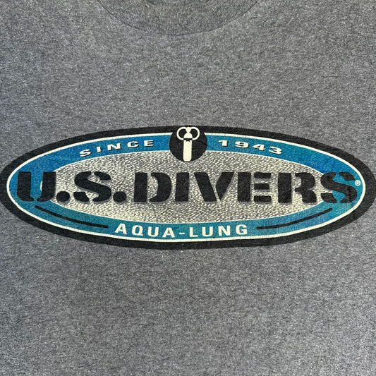 Vintage 90s US Divers Aqua Lung T-Shirt Gray L Single Stitch Surfer Scuba Beach