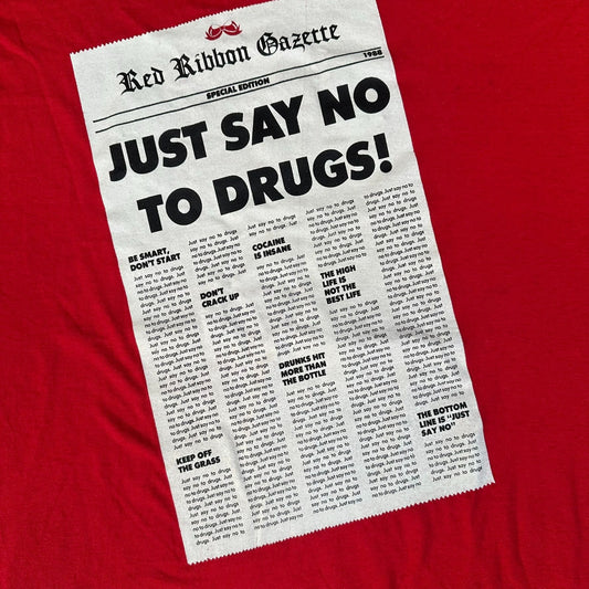 Vintage 80s Say No To Drugs T-Shirt Single Stitch Red L/XL Ironic Humor DARE