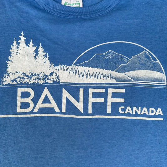 Vintage 80s Banff Canada Landscape T-Shirt Blue S Single Stitch Gorpcore Hiking