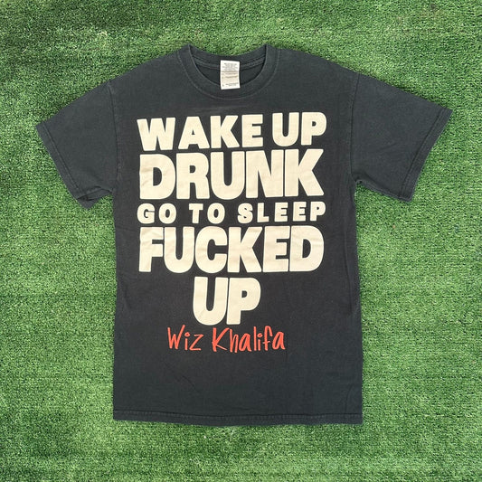 Vintage Y2K Wiz Khalifa Wake Up Drunk T-Shirt Party Rap Black S Streetwear