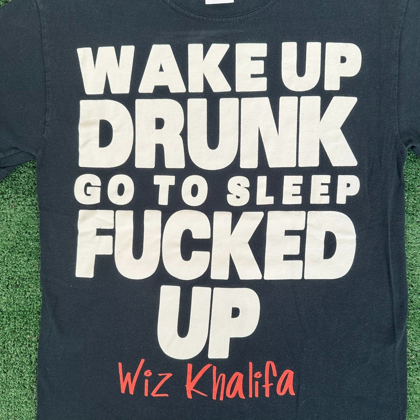 Vintage Y2K Wiz Khalifa Wake Up Drunk T-Shirt Party Rap Black S Streetwear