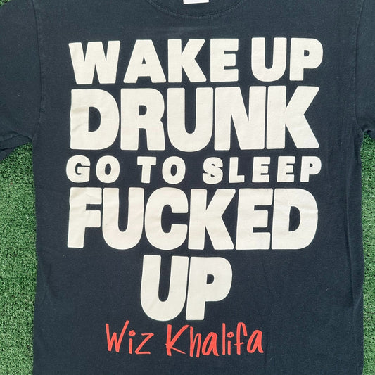 Vintage Y2K Wiz Khalifa Wake Up Drunk T-Shirt Party Rap Black S Streetwear