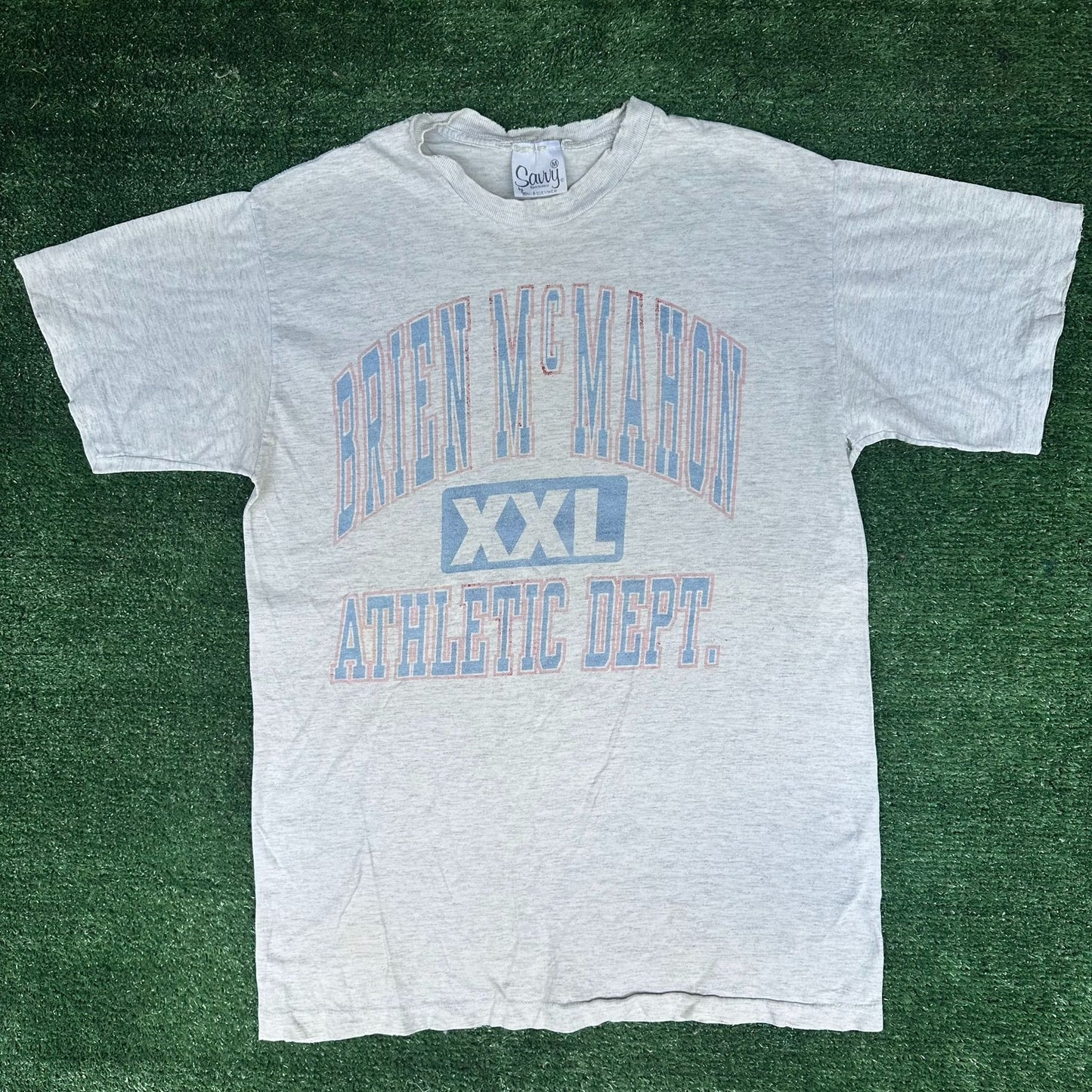 Vintage 90s Brien McMahon HS Athletic Dept. T-Shirt Gray M Single Stitch Grunge