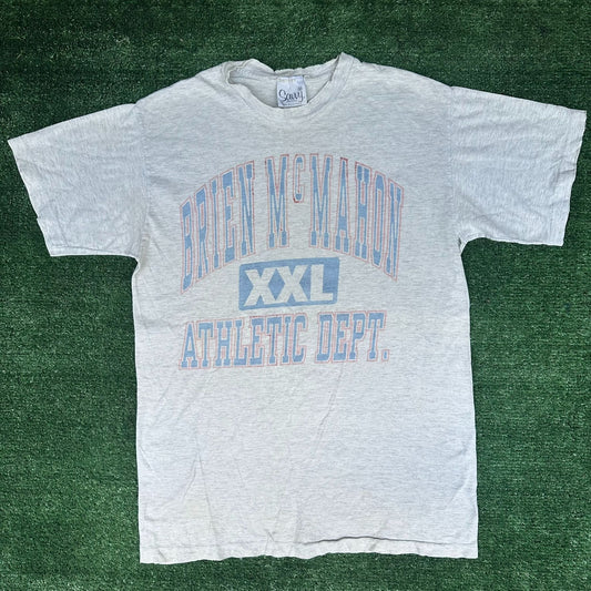 Vintage 90s Brien McMahon HS Athletic Dept. T-Shirt Gray M Single Stitch Grunge