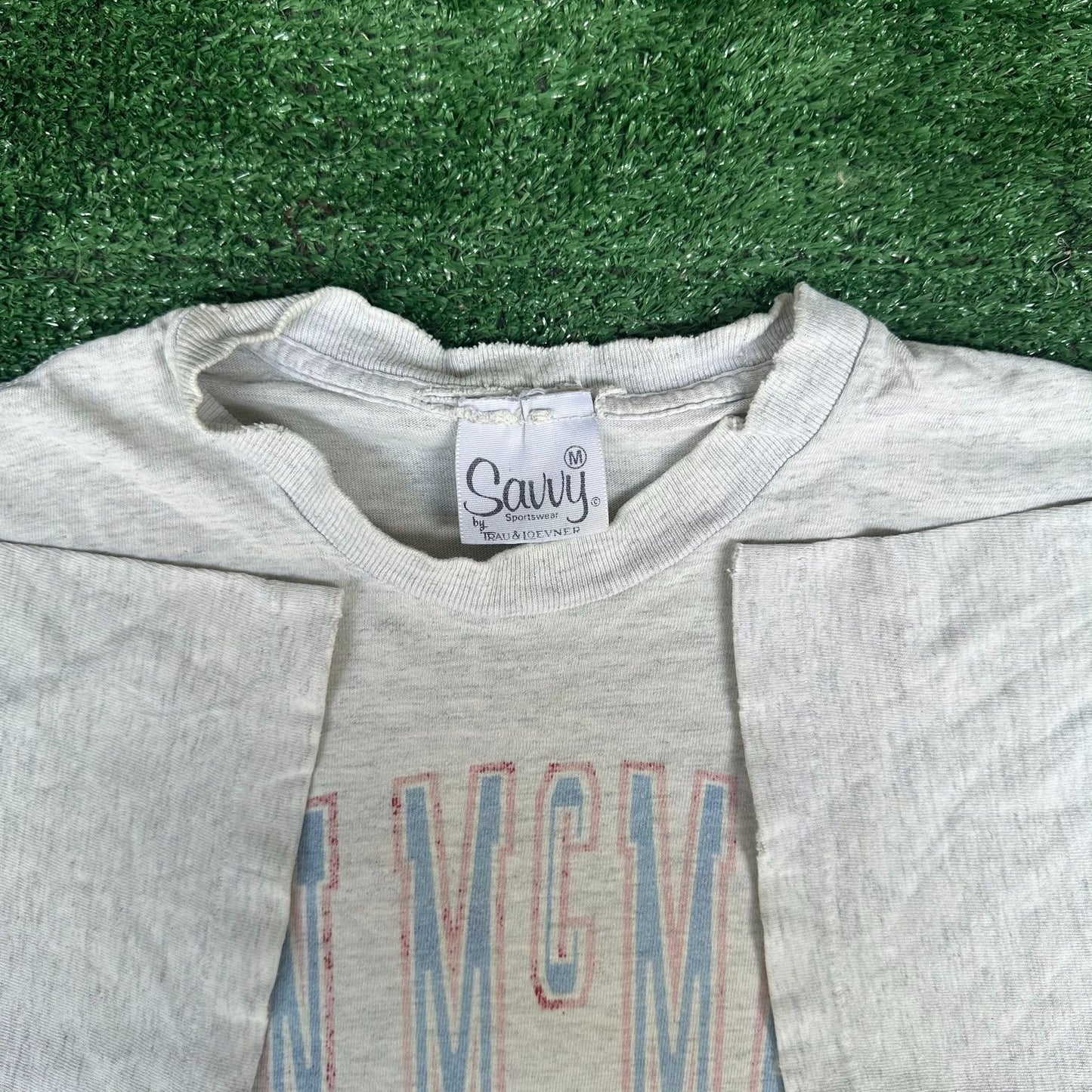 Vintage 90s Brien McMahon HS Athletic Dept. T-Shirt Gray M Single Stitch Grunge
