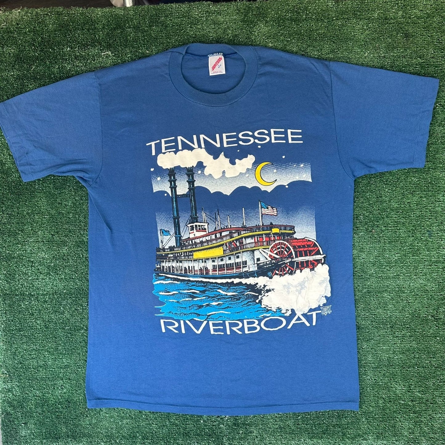 Vintage 90s Tennessee Riverboat Souvenir T-Shirt Puff Print Single Stitch Blue L