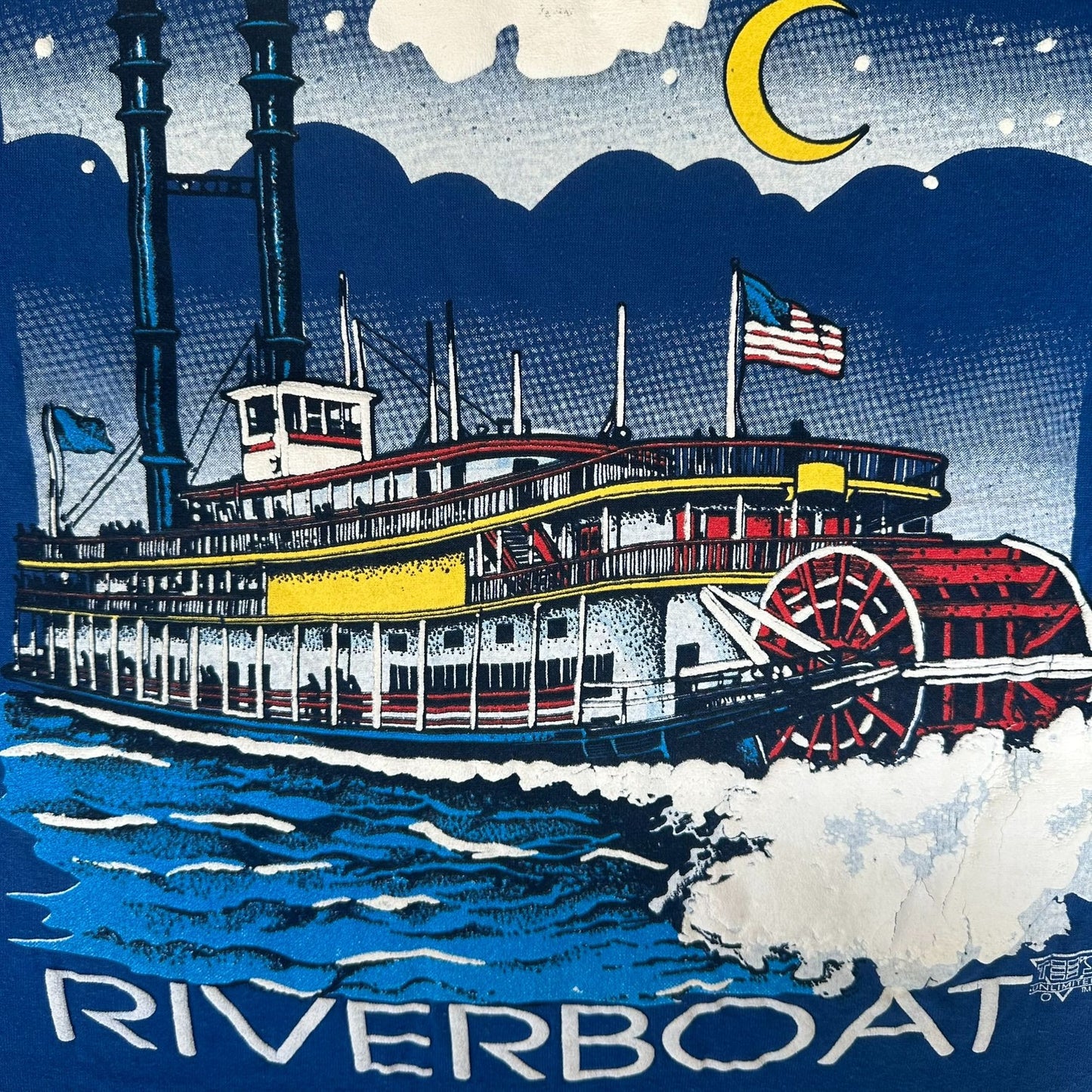 Vintage 90s Tennessee Riverboat Souvenir T-Shirt Puff Print Single Stitch Blue L