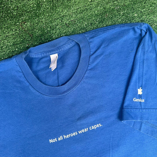 Vintage Y2K Apple Store Genius Quote T-Shirt Blue S Not All Heroes Wear Capes