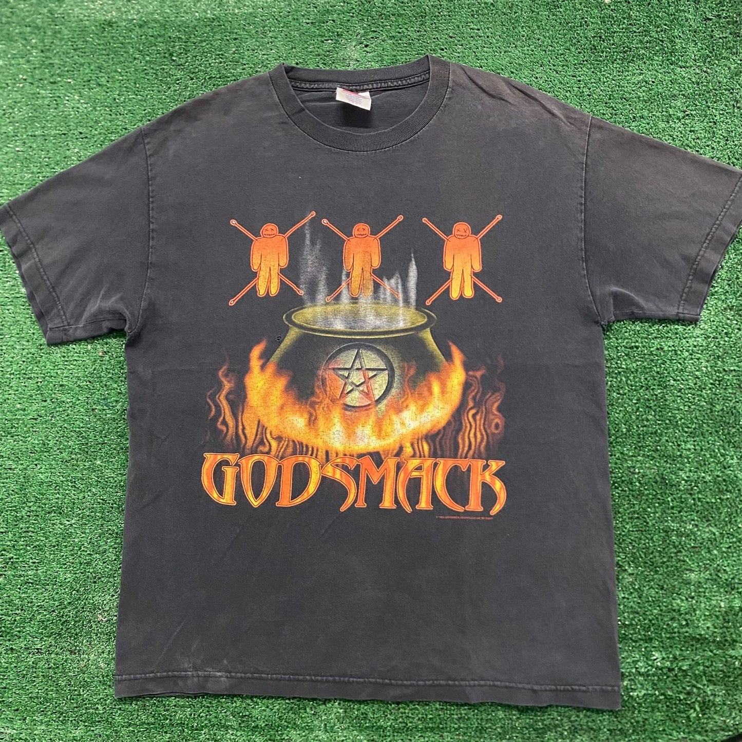 Vintage Y2K Essential Sun Faded Godsmack Flame Metal Band T-Shirt